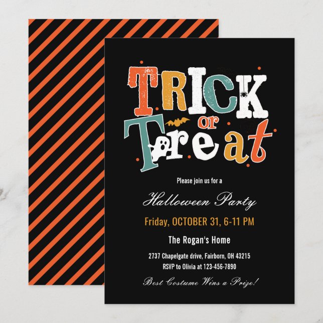 Trick or Treat Halloween Party  Invitation (Front/Back)