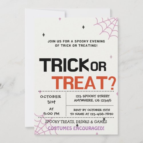 Trick or Treat Halloween Party Invitation