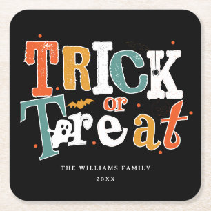 Trick Or Treat Halloween Party Square Paper Coaster