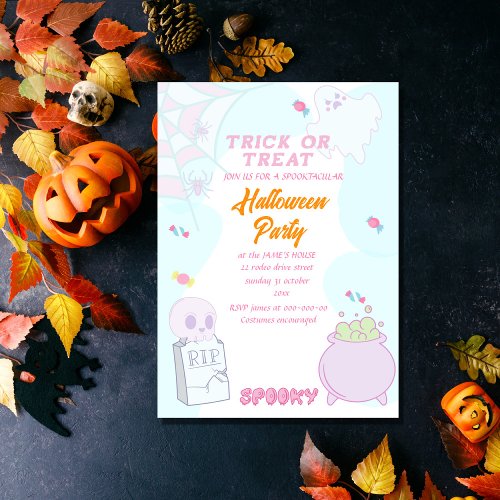 trick or treat halloween party time  invitation