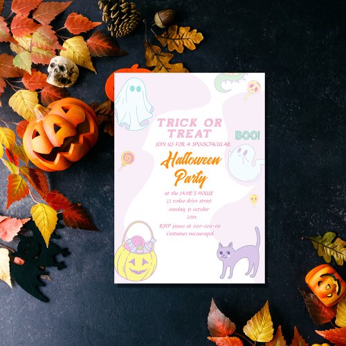 trick or treat halloween party time  invitation