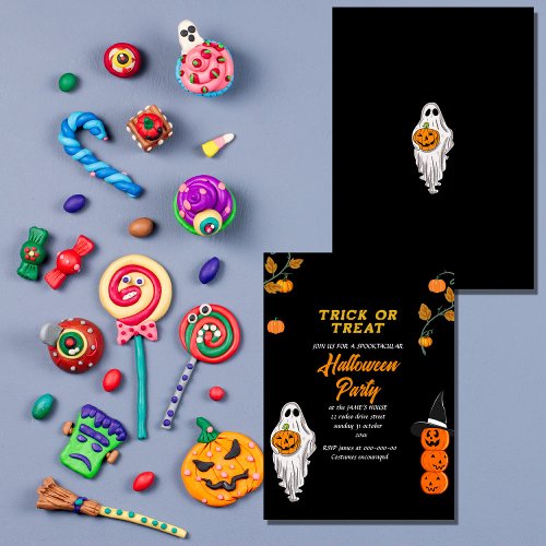trick or treat halloween party time  invitation