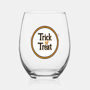 Trick or Treat Halloween Personalized Party Favor Stemless Wine Glass