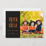 Trick or Treat Halloween Photo Card<br><div class="desc">Send some Halloween fun with this single photo halloween card with an illustrated jack o' lantern pattern on the back. Customize the card with your own text.</div>