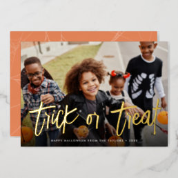 Trick or Treat Halloween Photo Foil Holiday Card