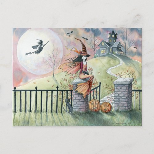 Trick or Treat Halloween Postcard Witch Cat