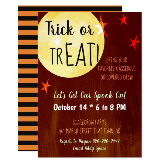 Trick Or Treat Halloween Potluck Party Invitation Zazzle Com