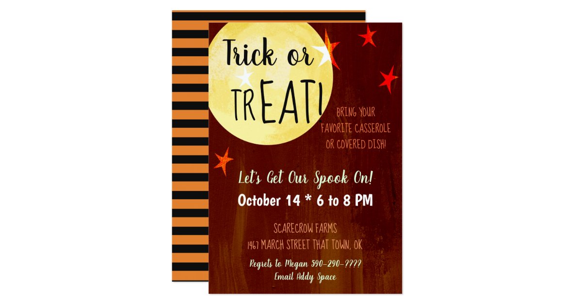 Trick or TrEAT Halloween Potluck Party Invitation | Zazzle.com