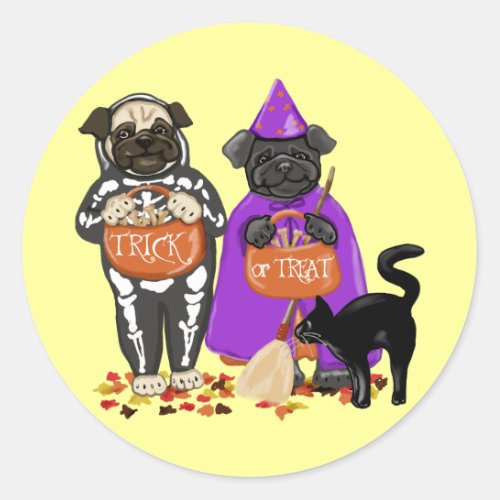 Trick or Treat Halloween Pugs Customizable Sticker