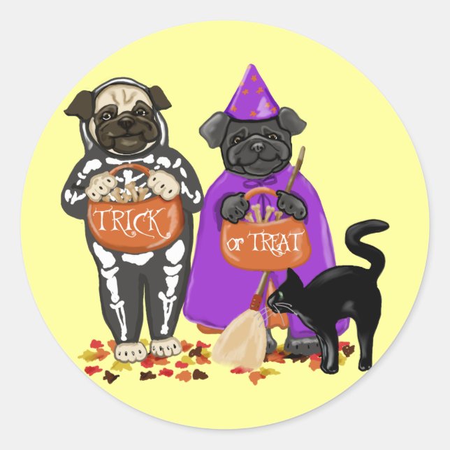 Trick or Treat Halloween Pugs Customizable Sticker (Front)