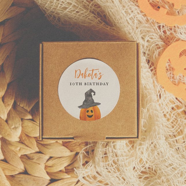 Trick or Treat Halloween Pumpkin Birthday Favor Classic Round Sticker (Creator Uploaded)