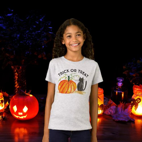 Trick or Treat Halloween Pumpkin Cute Watercolor T_Shirt