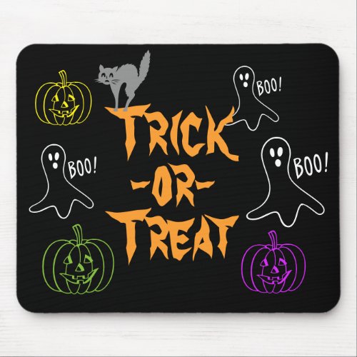 Trick_or_Treat Halloween Pumpkin Ghost Cat Mouse Pad