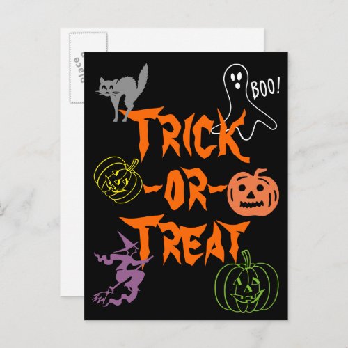 Trick_or_Treat Halloween Pumpkin Ghost Witch Postcard