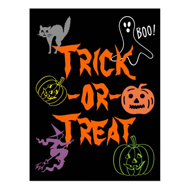 Trick-or-Treat Halloween Pumpkin Ghost Witch Postcard