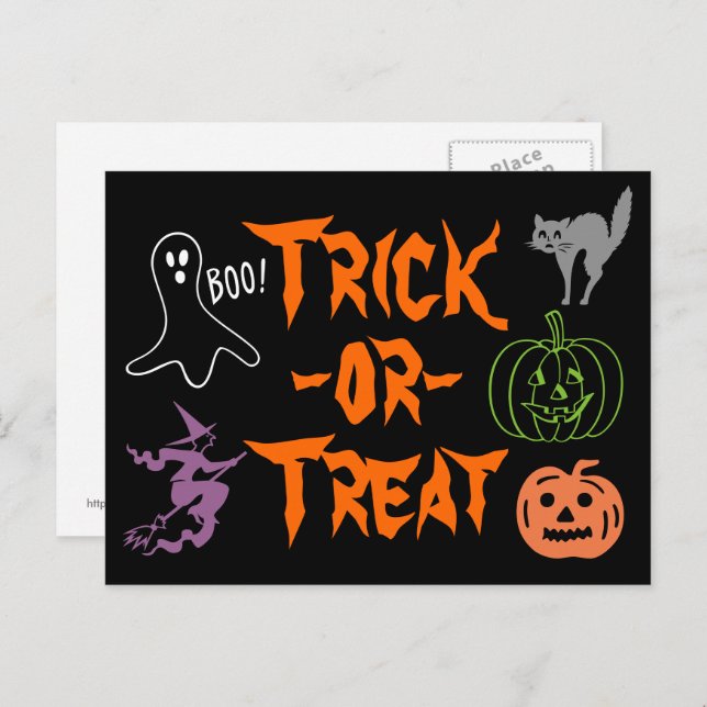 Trick-or-Treat Halloween Pumpkin Ghost Witch Postcard (Front/Back)