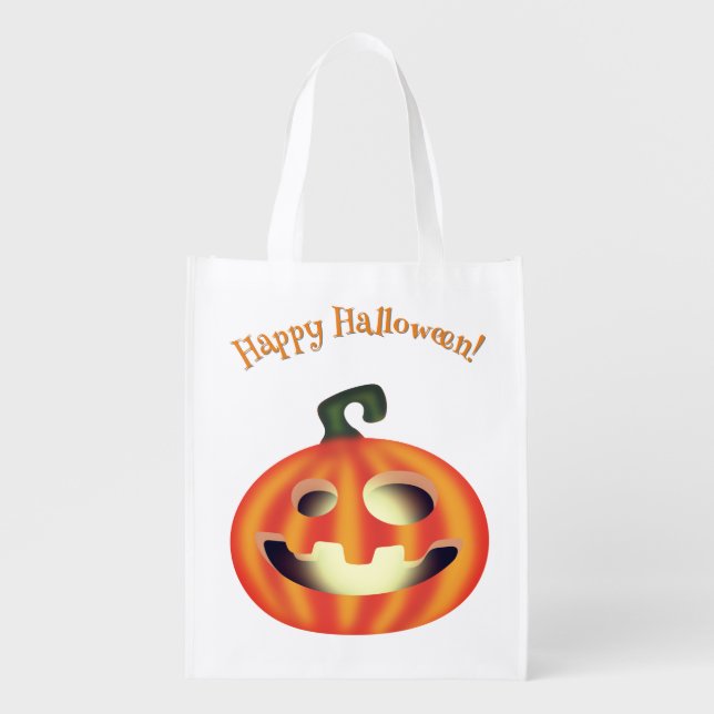 Trick or Treat Halloween Pumpkin Grocery Bag (Front)