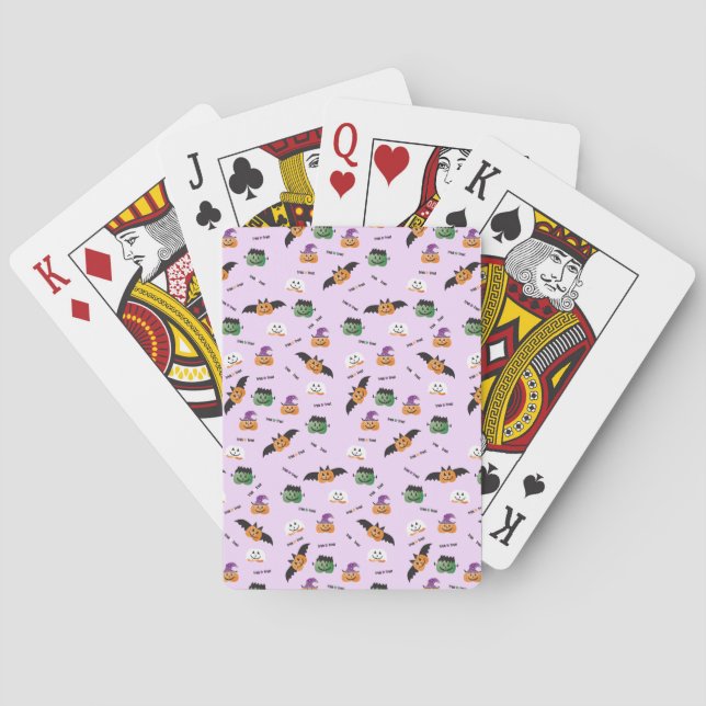 Trick Or Treat Halloween Pumpkin Pattern Purple Poker Cards (Back)