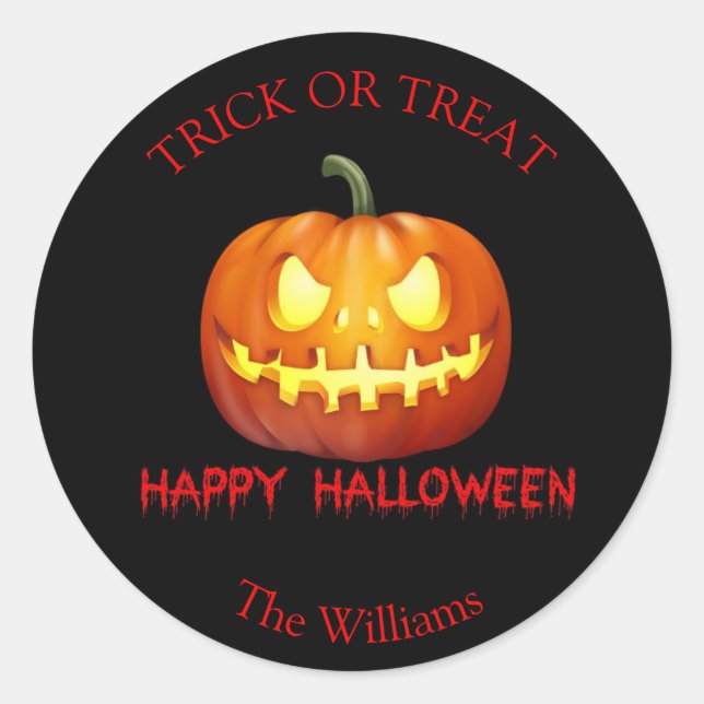 Trick or Treat Halloween Pumpkin Scary Cute Classic Round Sticker (Front)