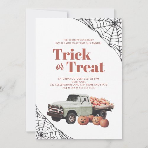 Trick or Treat Halloween Pumpkin Spider Web Invitation