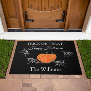 Trick or Treat Halloween Pumpkin Spider Webs Cute Doormat