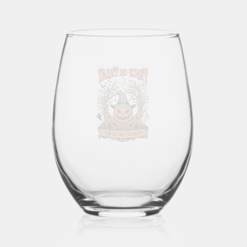 Trick Or Treat Halloween Pumpkin Witch Hat Spooky  Stemless Wine Glass