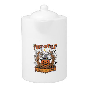 Trick Or Treat Halloween Pumpkin Witch Hat Spooky Teapot