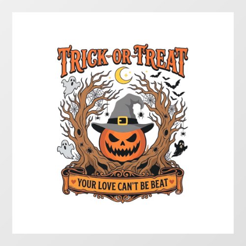 Trick Or Treat Halloween Pumpkin Witch Hat Spooky  Window Cling