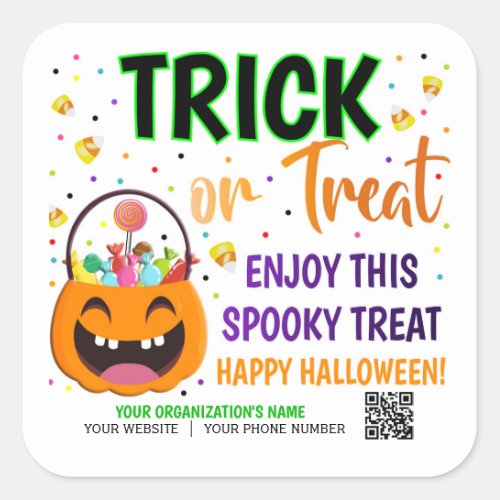 Trick or Treat Halloween QR Code Treat Square Sticker