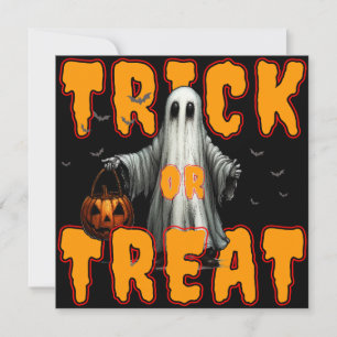 trick or treat halloween scary ghost pumpkin thank you card