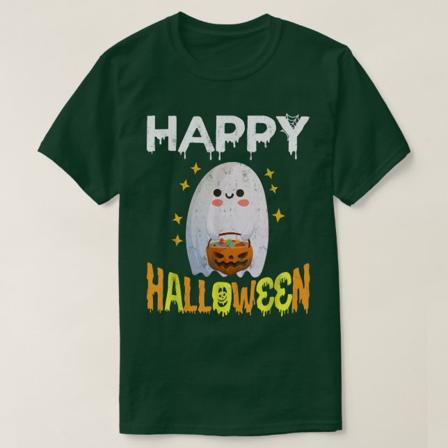 Trick Or Treat Halloween Shirt Ghost Pumpkin Happy (Design Front)