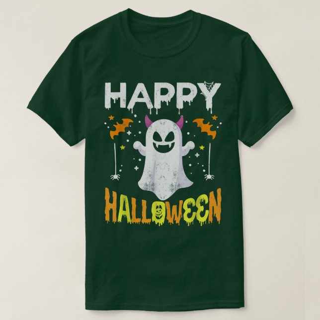 Trick Or Treat Halloween Shirt Ghost Pumpkin Happy (Design Front)