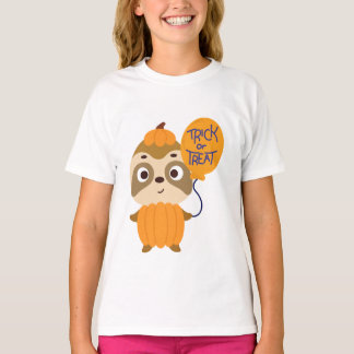 Trick or Treat Halloween Sloth Pumpkin Kids Shirt