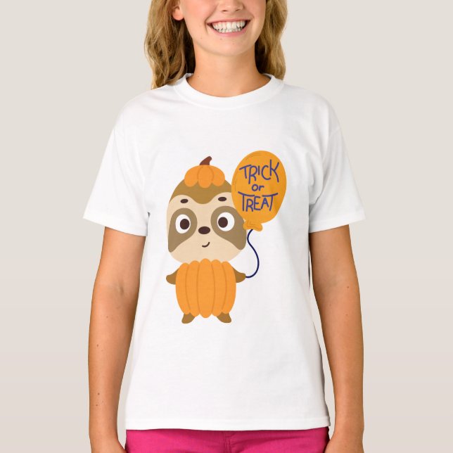 Trick or Treat Halloween Sloth Pumpkin Kids Shirt  (Front)