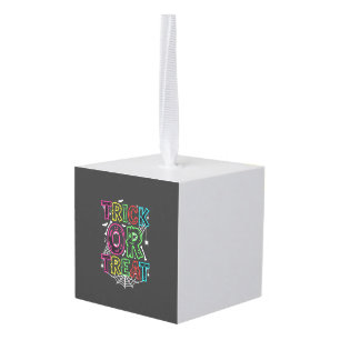Trick or Treat Halloween Spider Web Design_1 Cube Ornament