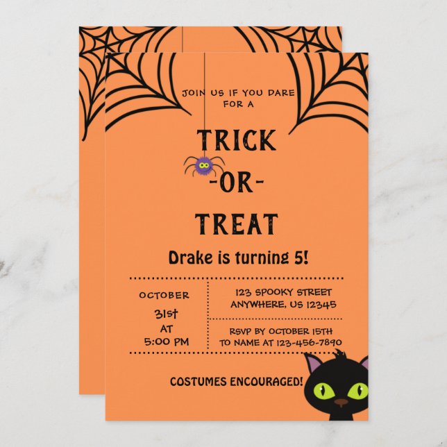 Trick or Treat, Halloween Spiders Invitation (Front/Back)