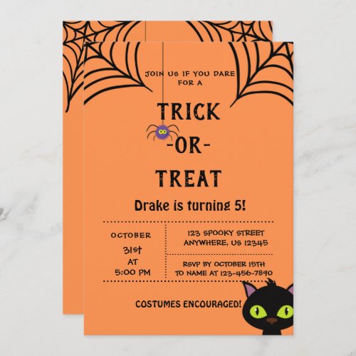Trick or Treat Halloween Spiders Invitation
