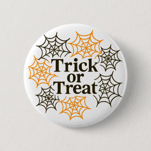 Trick Or Treat Halloween Spiderweb Spooky Party Button