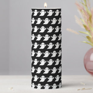 Trick or Treat Halloween Spooky Ghost Cute Black Pillar Candle