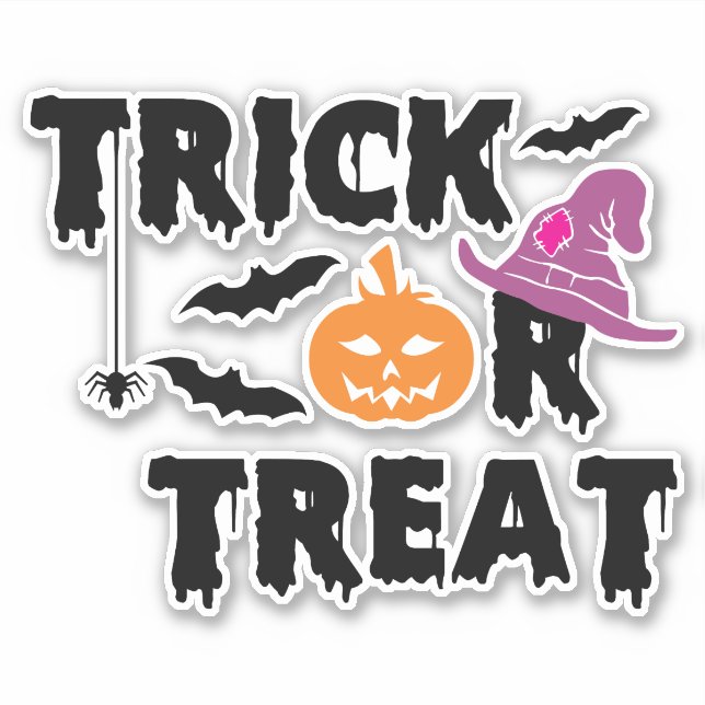 Trick or Treat Halloween Typography Pumpkin Witch Sticker (Front)