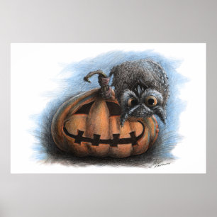 "Trick or Treat" Halloween Vampire Owl Poster