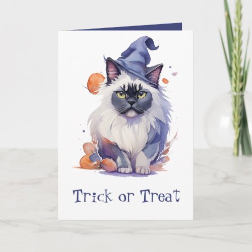 Trick or Treat Halloween watercolor birman cat  Card