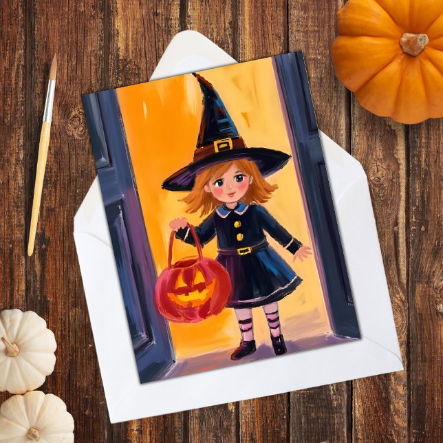 Trick or Treat Halloween Watercolor Holiday Card (Creator Uploaded)