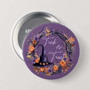 Trick Or Treat Halloween Witch Hat Button