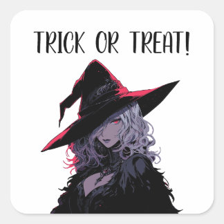 Trick or Treat Halloween Witch In a Black Hat Square Sticker