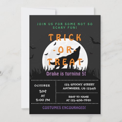Trick or Treat Halloween Wolf Spooky  Invitation