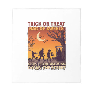 Trick Or Treat Halloween Zombies Grim Reaper Pumpk Notepad