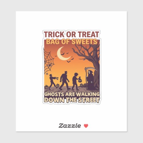 Trick Or Treat Halloween Zombies Grim Reaper Pumpk Sticker