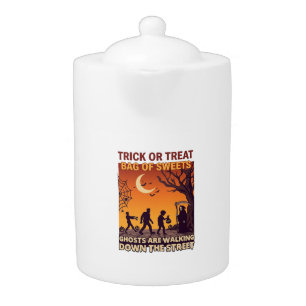 Trick Or Treat Halloween Zombies Grim Reaper Pumpk Teapot