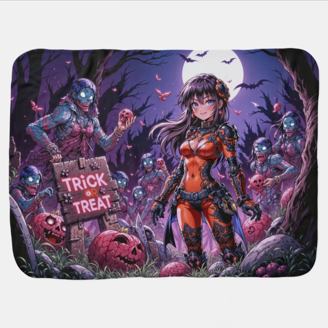 Trick or Treat Halloween Zombies Handing out Brain Baby Blanket (Horizontal)
